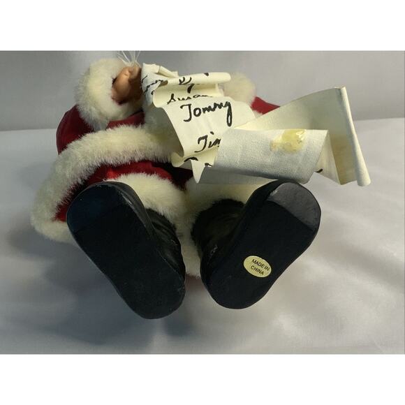 Santa Clause Making His List Fabric Mache Resin Fur Trimmed Tabletop Figurine - Picture 7 of 8